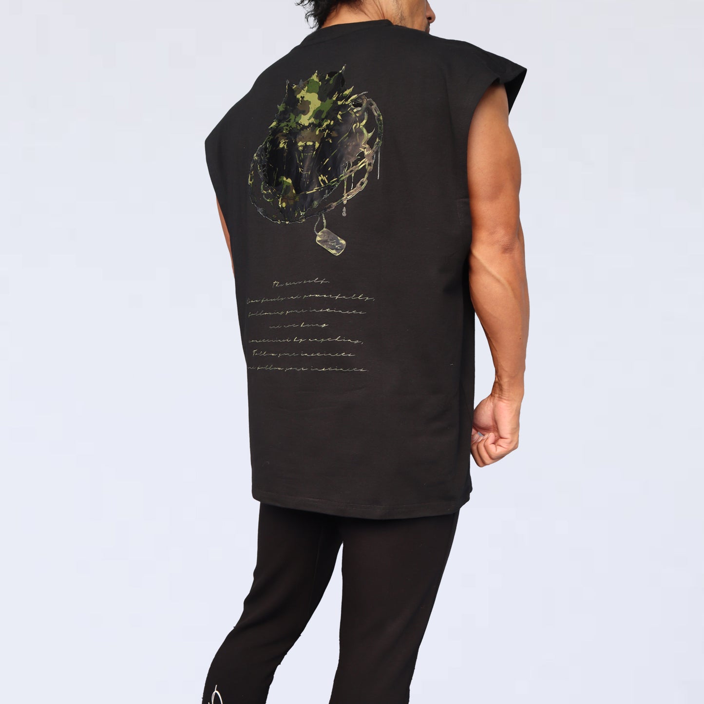 NO SLEEVE VOLKH camoufla WOLF SHIRT ~black~