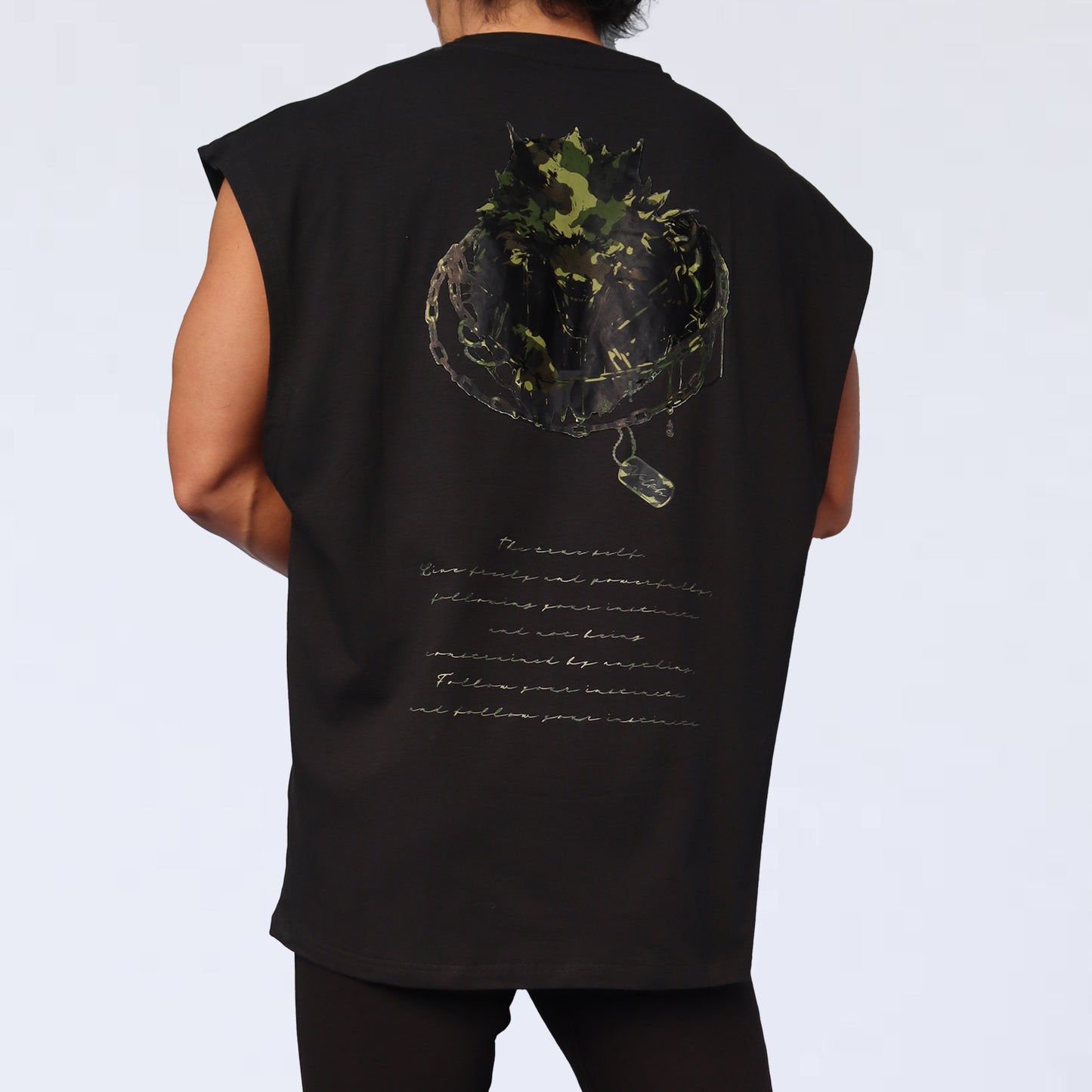 NO SLEEVE VOLKH camoufla WOLF SHIRT ～black～